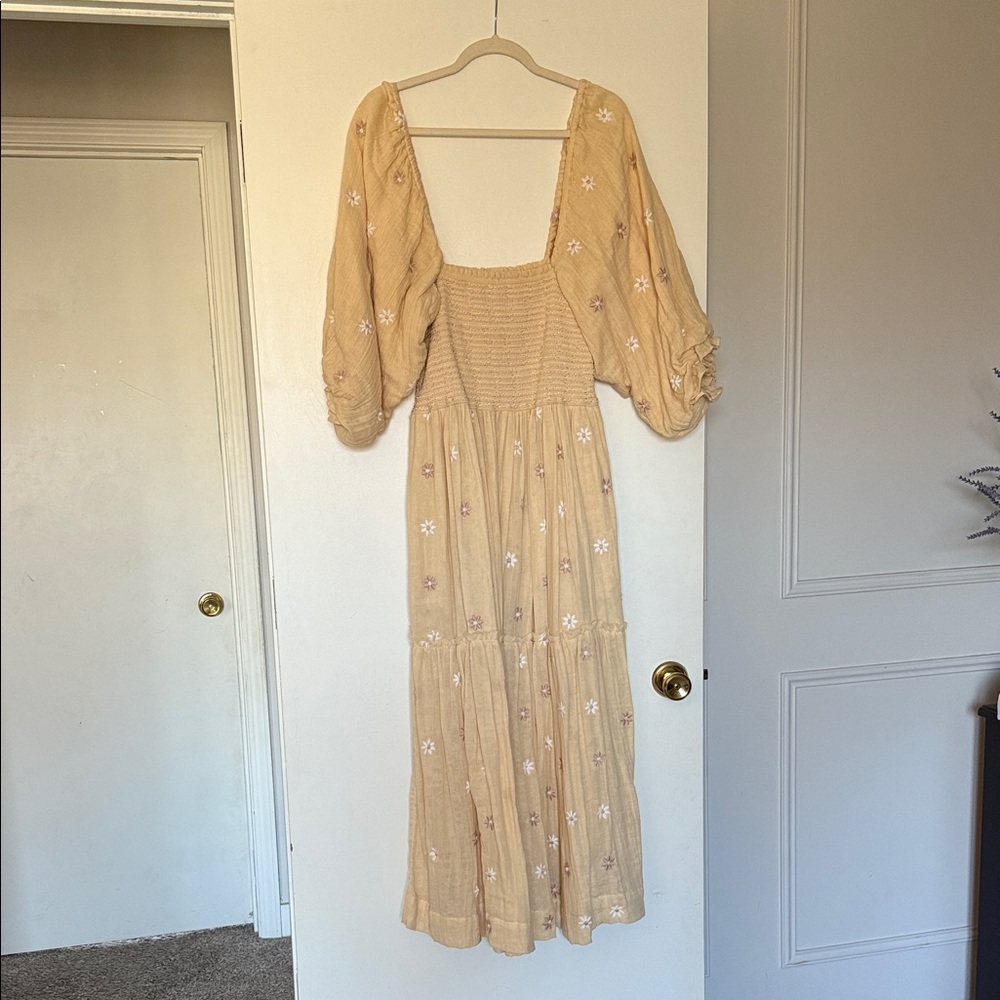 Free People Cream Floral Long Sleeve Dress